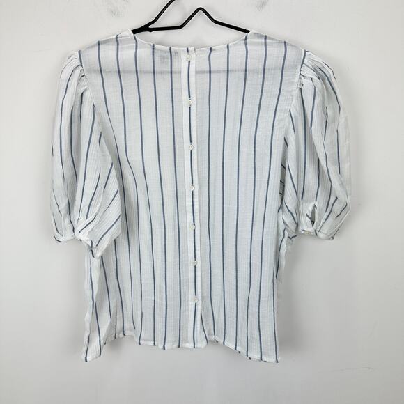 J.Crew Puff Sleeve Top Sheer Gauze Cotton Striped Lightweight Ivory XL NWT - Picture 10 of 13
